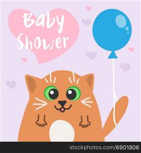 vector baby shower invitation card with funny cute cat
