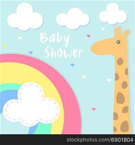vector baby shower invitation card with rainbow and giraffe