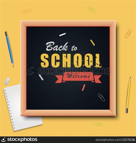 Vector back to school on wood background