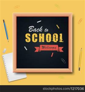 Vector back to school on wood background