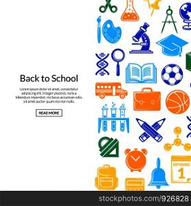 Vector back to school stationery background illustration. Banner and poster colored. Vector back to school stationery background illustration