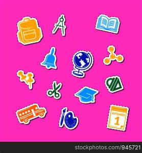 Vector back to school stationery stickers set illustration isolated on background. Vector back to school stationery stickers set illustration