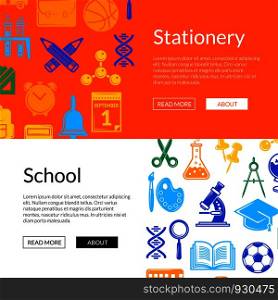 Vector back to school stationery web banner templates illustration. Card and page poster. Vector back to school stationery web banner templates illustration