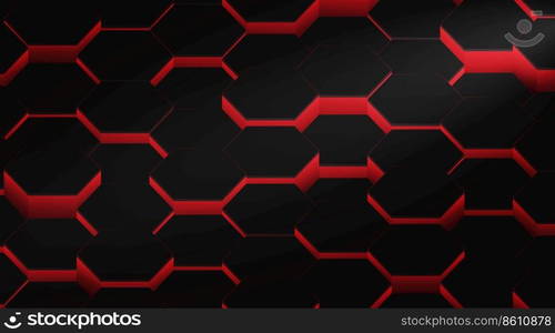 Vector background abstract futuristic dark metallic hexagon with glowing red light