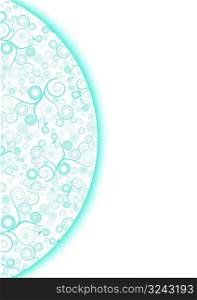 Vector background illustration with light-colored spiral floral patterns in a circle and copy space for custom design.