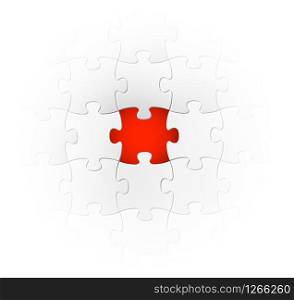 Vector background made from white puzzle pieces with one missing