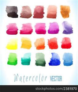 Vector background made of watercolor rainbow blobs, colorful paint drops texture.. Colorful watercolor splashes isolated on white