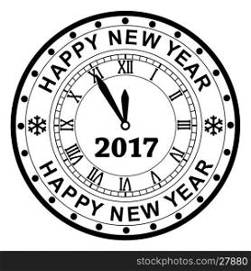 vector background of black and white new year 2017 rubber stamp design with a clock
