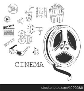 vector background of cinema icons of various baubles