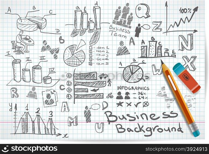 Vector background of doodles and sketches on the theme of business