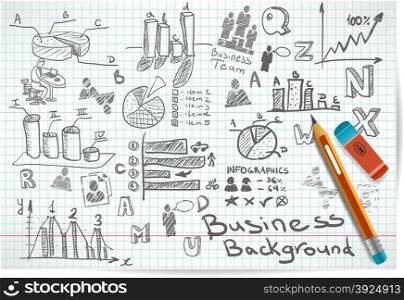 Vector background of doodles and sketches on the theme of business