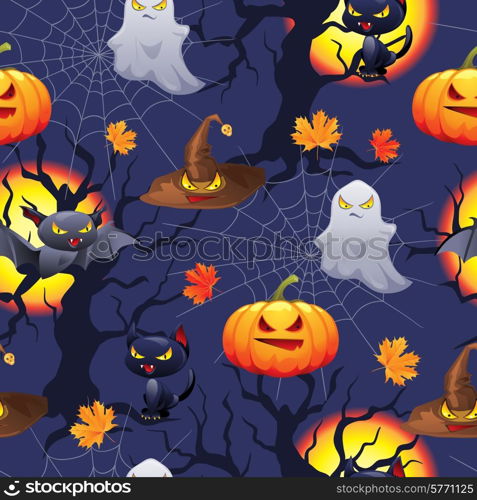 Vector background of Halloween-related objects and creatures.. Vector Halloween background.