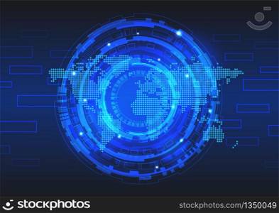 Vector Background of Technology Circles with Dotted World Map for Digital Technology Concept