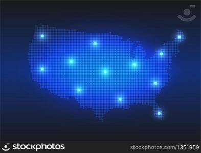 Vector Background of USA Dotted Map inTechnology Digital Style
