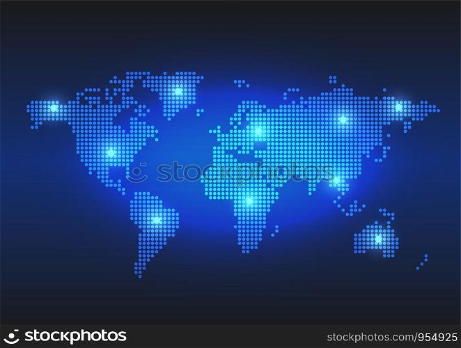 Vector Background of World Dotted Map inTechnology Digital Style