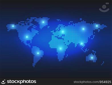 Vector Background of World Dotted Map inTechnology Digital Style