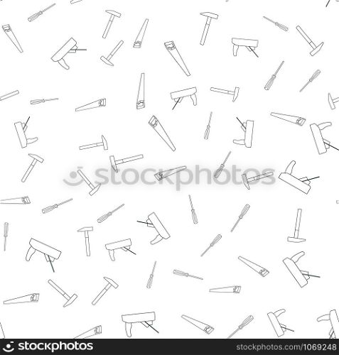 vector background, seamless pattern with line tools, planer screwdriver, hammer, saw, black and white. vector background, seamless pattern with tools