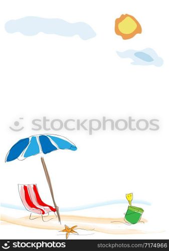 Vector background summer on the beach, childish drawing handmade.