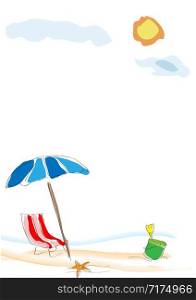 Vector background summer on the beach, childish drawing handmade.