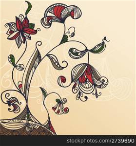 vector background with abstract flowers, clipping masks