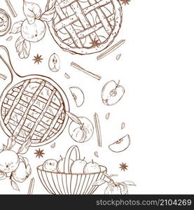 Vector background with apple pie. Sketch illustration.