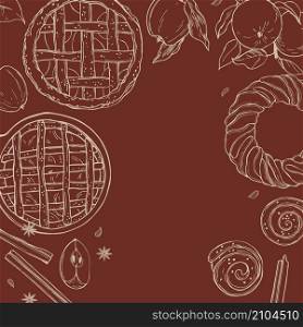 Vector background with apple pie. Sketch illustration.. Vector background with apple pie.