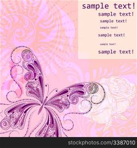 vector background with butterfly, floral ornament, and flowers, space for your text, clipping mask, eps 10