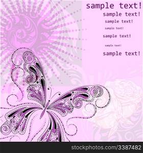 vector background with butterfly, floral ornament, and flowers, space for your text, clipping mask, eps 10