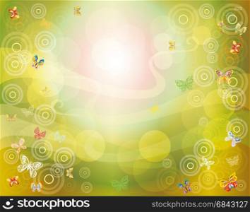 Vector background with butterfly on colorful green background