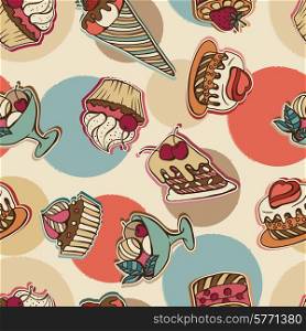 Vector background with cake in retro style. Seamless pattern.. Vector background with cake in retro style.