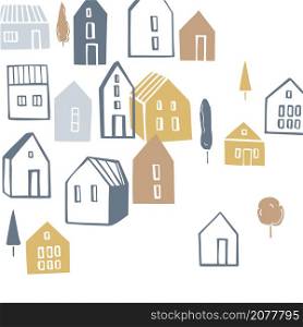 Vector background with cute small houses. . Cute houses. Vector illustration.