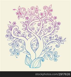 Vector background with decorative flowering tree