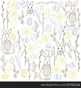 Vector background with Easter Bunny,eggs and flowers
