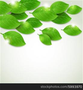 Vector background with falling fresh green leaves