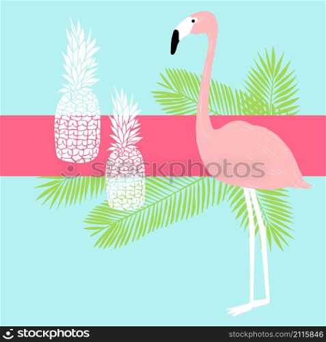 Vector background with flamingos and pineapple.