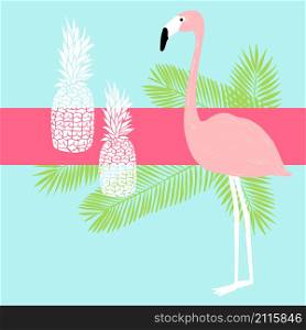 Vector background with flamingos and pineapple.