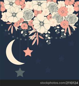 Vector background with flowers and stars. Wedding invitation, greeting card.. Vector background with flowers. Wedding invitation, greeting card.