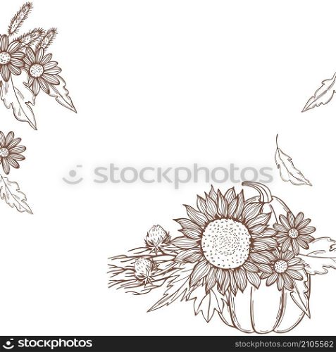 Vector background with hand drawn autumn flowers. Vector background with flowers