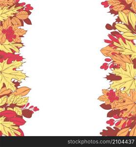 Vector background with hand drawn autumn leaves and berries. Sketch illustration