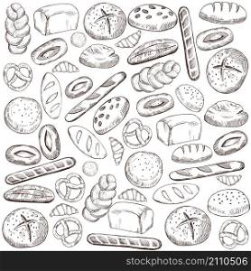 Vector background with hand drawn bread.