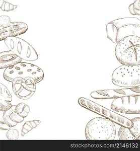 Vector background with hand drawn bread. Sketch illustration.. Vector background with hand drawn bread.