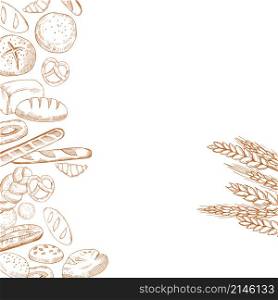 Vector background with hand drawn bread. Sketch illustration.. Vector background with hand drawn bread.