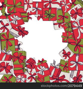 Vector background with hand drawn Christmas gifts. Sketch illustration.