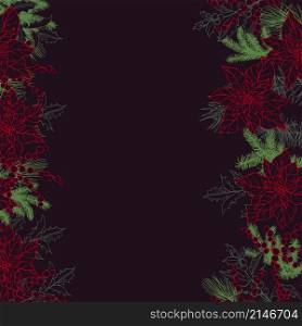 Vector background with hand drawn Christmas plants. Sketch illustration.. Christmas plants set.