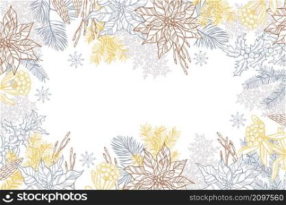 Vector background with hand drawn Christmas plants. Sketch illustration.. Christmas plants. Vector background.