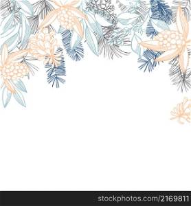 Vector background with hand-drawn Christmas plants. Sketch illustration.. Christmas vector background.