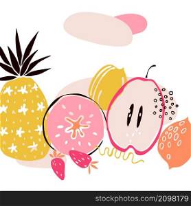 Vector background with hand drawn fruits. Sketch illustration.. Hand drawn fruits. Vector sketch illustration.