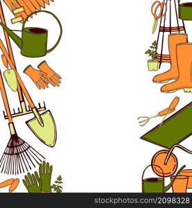 Vector background with hand drawn garden tools. Sketch illustration.. Vector background with garden tools.