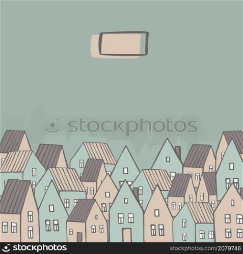 Vector background with hand drawn houses. Sketch illustration.. Houses. Small town. Vector illustration.