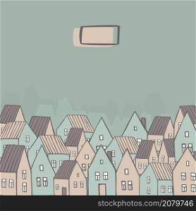 Vector background with hand drawn houses. Sketch illustration.. Houses. Small town. Vector illustration.